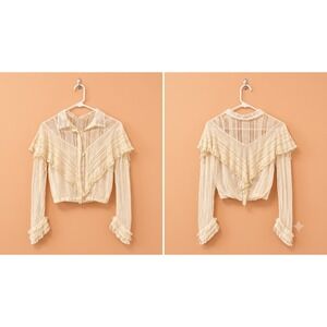Antique Edwardian Victorian Ivory Lace Blouse Sheer Ruffle Cotton Heirloom Top
